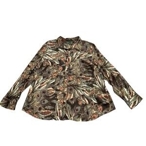 Ralph Lauren Peacock Feather Print Sateen Cotton Shirt Button Up Blouse Top 3X